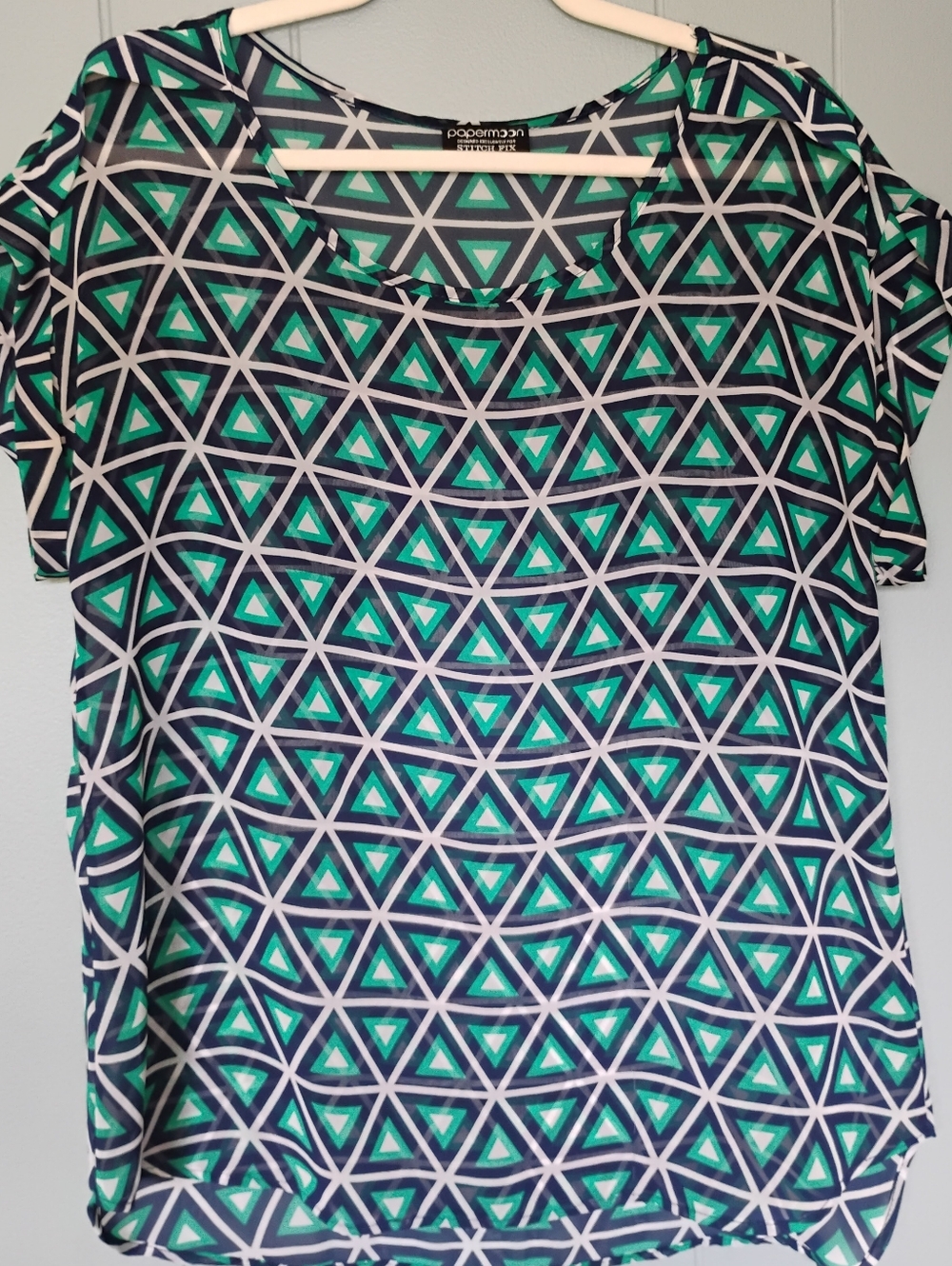 Papermoon Navy and Teal Geometric Short Sleeve Blouse